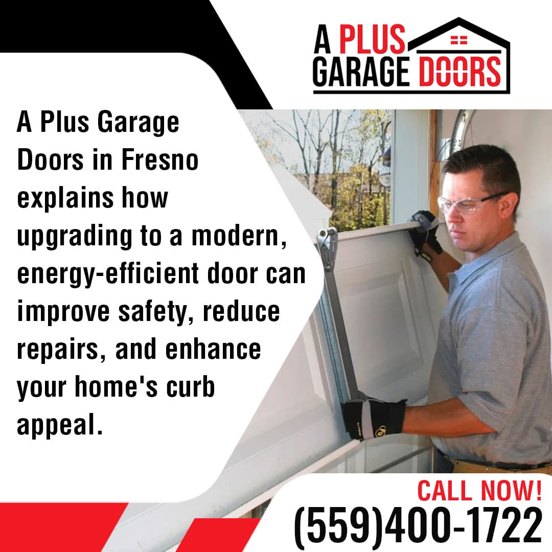 Technician installing modern insulated garage door panel in residential home