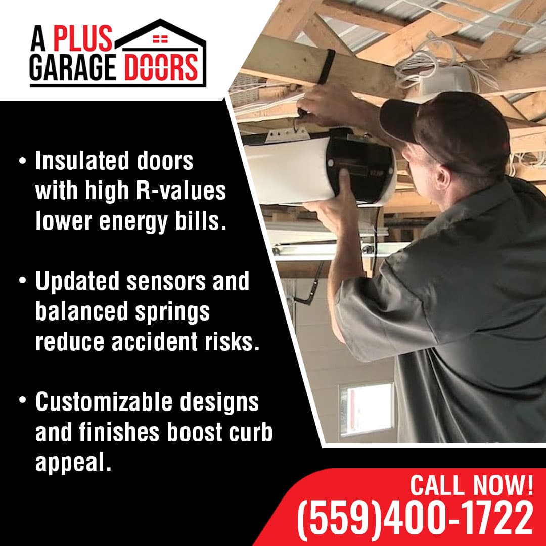 Technician installing garage door opener and adjusting ceiling mount system