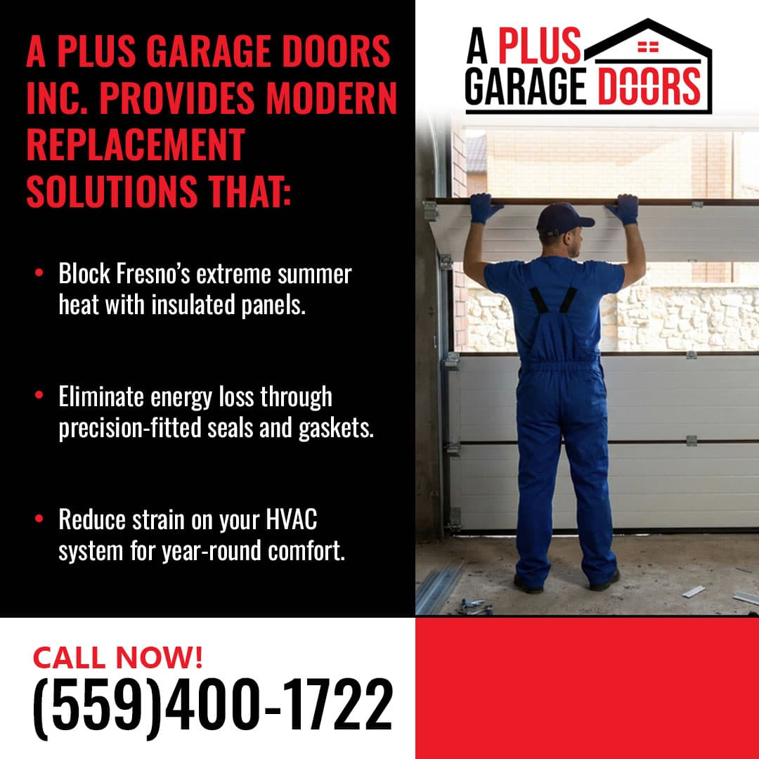 technician installing insulated garage door panels for energy efficiency in Fresno CA